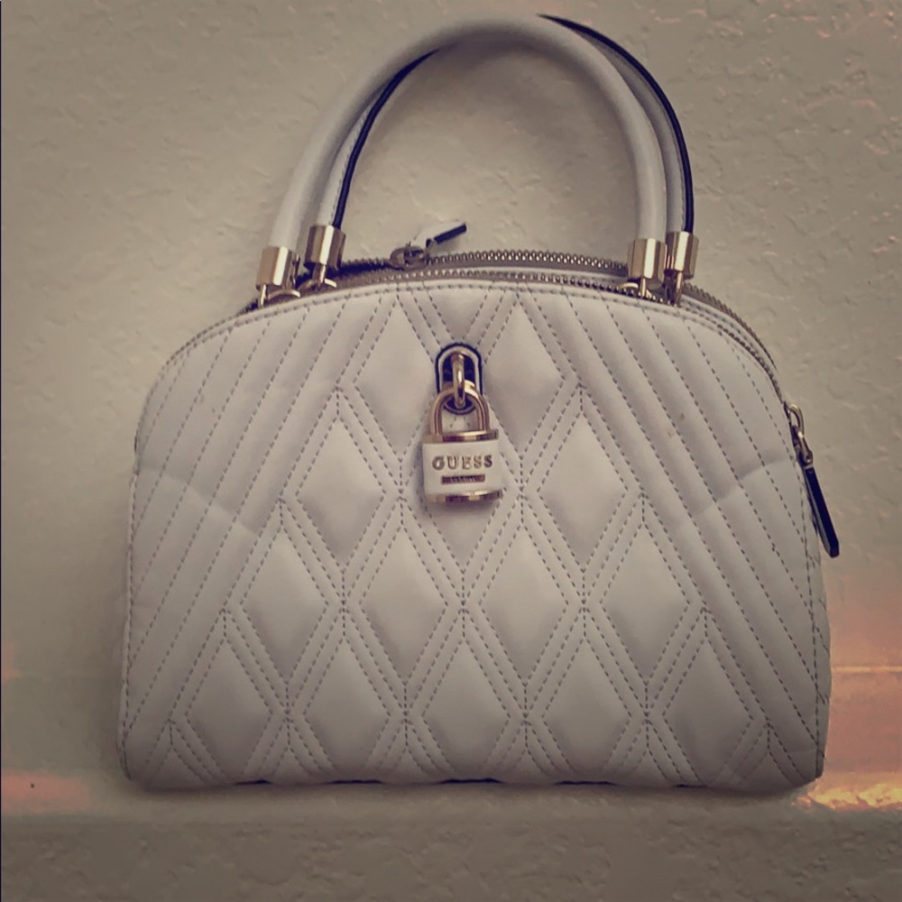 Guess all white hand purse